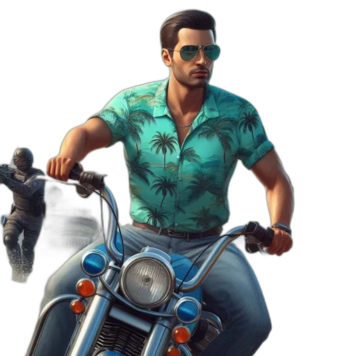 jacket, car, concept art, photorealistic, comic book art, cartoon, man, rides transparent PNG cut-out