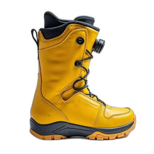 shoes, 3d render, photorealistic, womens, snowboard, boots, yellow, detailing transparent PNG cut-out