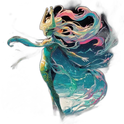 dress, dragon, mask, creature, concept art, fantasy art, watercolor, comic book art transparent PNG cut-out