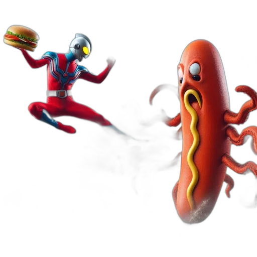 food, concept art, 3d render, comic book art, superhero, figure, leaps, air transparent PNG cut-out