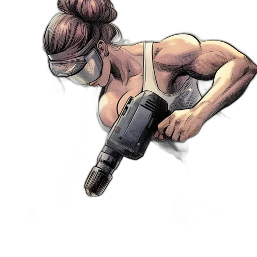 weapon, staff, hair, comic book art, concept art, cyberpunk, cartoon, workshop transparent PNG cut-out