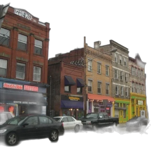 building, concept art, photorealistic, 3d render, watercolor, city street, fog, street transparent PNG cut-out