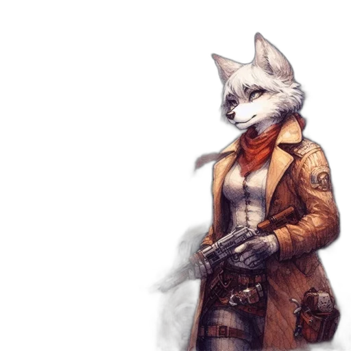 jacket, animal, staff, weapon, concept art, fantasy art, cyberpunk, watercolor transparent PNG cut-out