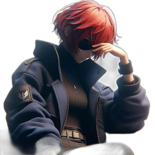 jacket, weapon, staff, face, concept art, 3d render, photorealistic, pixel art transparent PNG cut-out