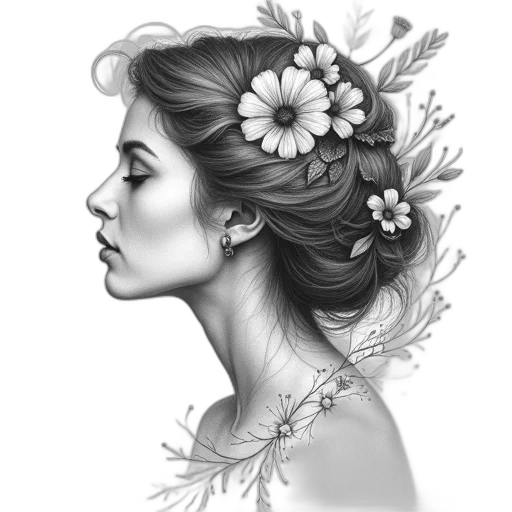 crown, jewelry, face, flower, photorealistic, pencil sketch, fantasy art, concept art transparent PNG cut-out