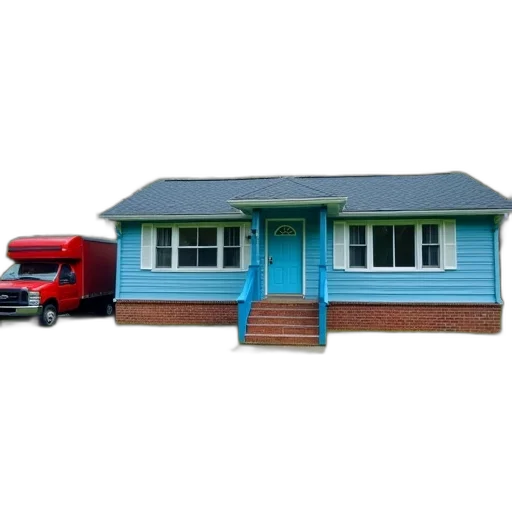 building, car, 3d render, photorealistic, blue, single-story, house, brick transparent PNG cut-out