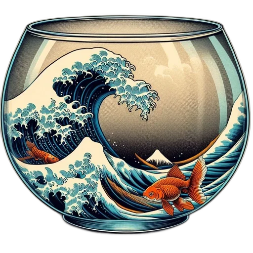 dragon, fantasy art, concept art, photorealistic, vaporwave, underwater, goldfish-filled, fishbowl transparent PNG cut-out