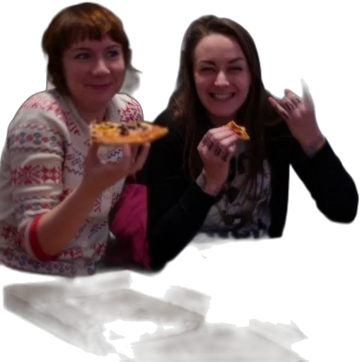 food, two, women, enjoying, pizza, cardboard, boxes transparent PNG cut-out