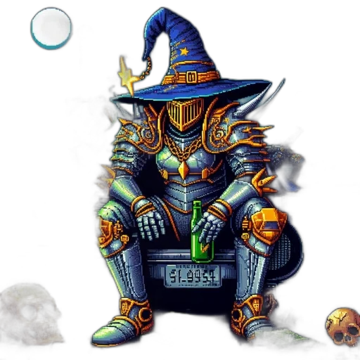 staff, mask, robot, fantasy art, pixel art, concept art, comic book art, pixel transparent PNG cut-out