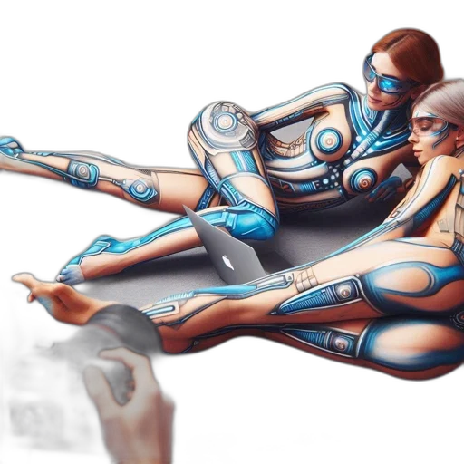robot, cyberpunk, concept art, comic book art, fantasy art, outer space, blue, two transparent PNG cut-out