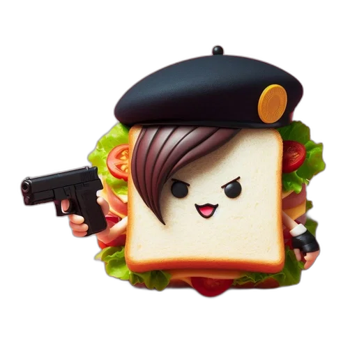 weapon, food, face, concept art, pixel art, 3d render, anthropomorphic, sandwich transparent PNG cut-out