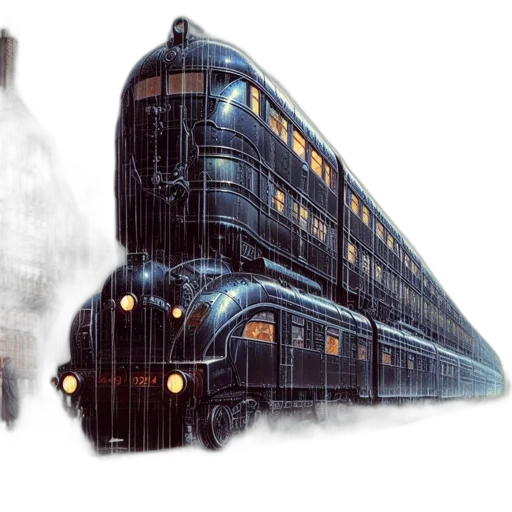 concept art, photorealistic, 3d render, city street, modern, train, stands, rainy transparent PNG cut-out