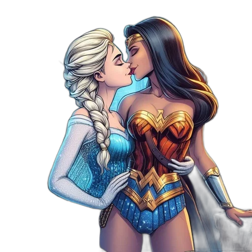 comic book art, fantasy art, concept art, cartoon, two, animated, female, characters transparent PNG cut-out