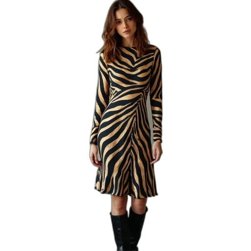 dress, monochrome, woman, zebra transparent PNG cut-out