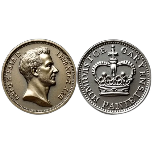 crown, two, antique, coins, portrait, man, left, right transparent PNG cut-out