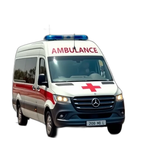 car, staff, 3d render, concept art, white, ambulance, word, written transparent PNG cut-out