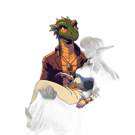 dragon, jacket, staff, mask, concept art, fantasy art, pixel art, watercolor transparent PNG cut-out