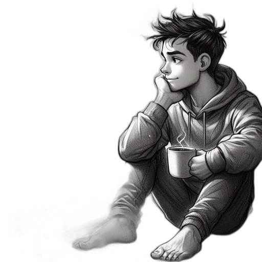 jacket, face, concept art, comic book art, cartoon, pixel art, fog, monochrome transparent PNG cut-out