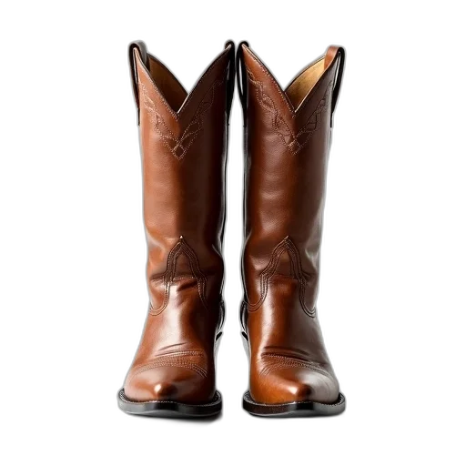 shoes, pair, brown, leather, cowboy, boots, intricate, stitching transparent PNG cut-out