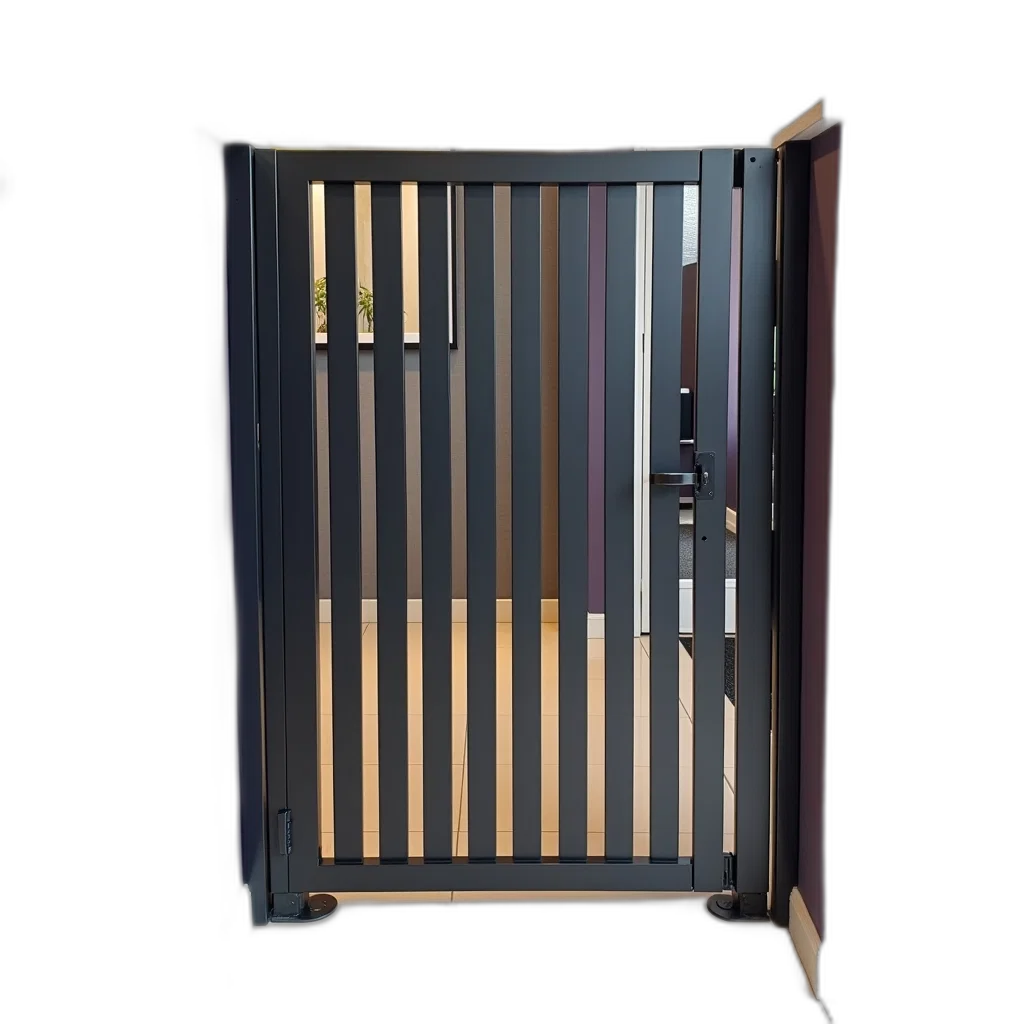 furniture, 3d render, dark, earth tones, modern, steel, gate, sleek transparent PNG cut-out