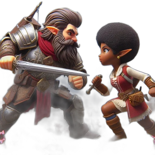 sword, concept art, fantasy art, 3d render, two, characters, bearded, man transparent PNG cut-out
