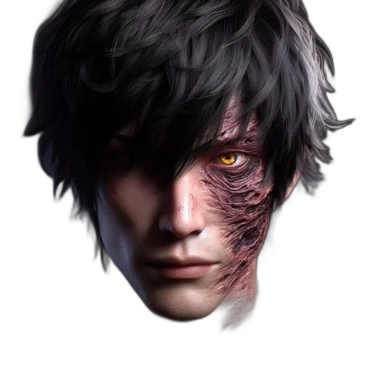 face, mask, creature, hair, photorealistic, fantasy art, concept art, 3d render transparent PNG cut-out