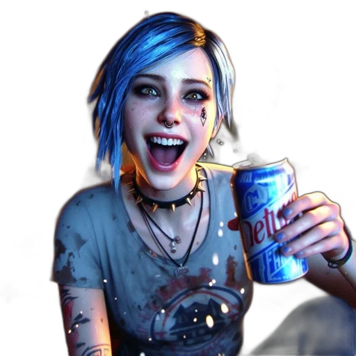 bottle, face, concept art, photorealistic, cyberpunk, anime, neon lights, blue transparent PNG cut-out