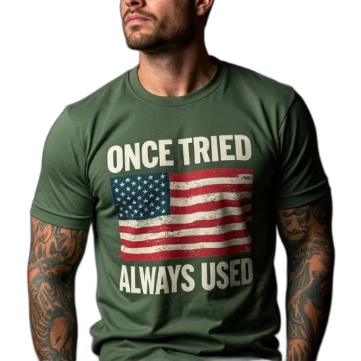 green, man, tattoos, his, arms, wearing, t-shirt, patriotic transparent PNG cut-out