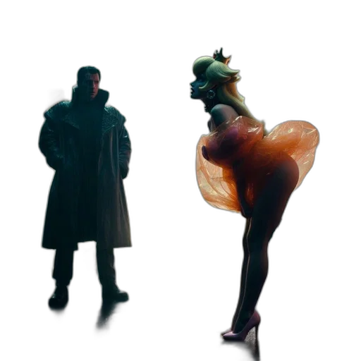 jacket, dress, creature, mask, concept art, cyberpunk, 3d render, pixel art transparent PNG cut-out