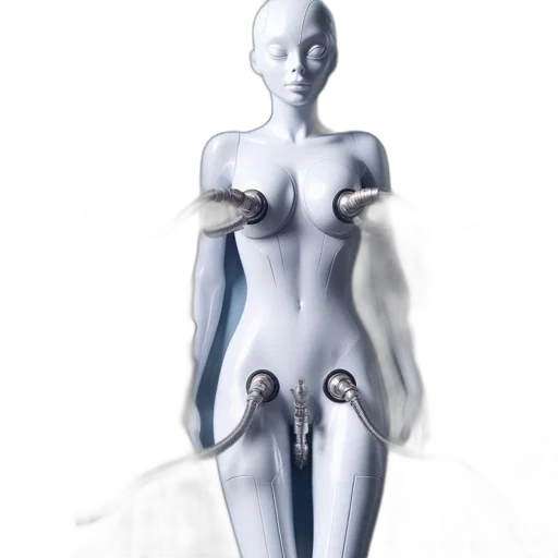 robot, jewelry, dress, staff, 3d render, concept art, anthropomorphic, robotic transparent PNG cut-out