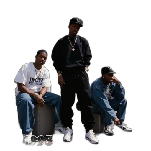 jacket, three, young, men, 90s, streetwear, pose, front transparent PNG cut-out