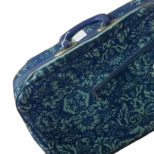 furniture, blue, suitcase, green, floral, pattern, sits, wooden transparent PNG cut-out