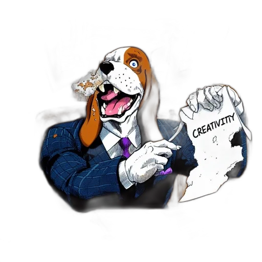 creature, cartoon, concept art, anthropomorphic, dog, suit, sits, desk transparent PNG cut-out