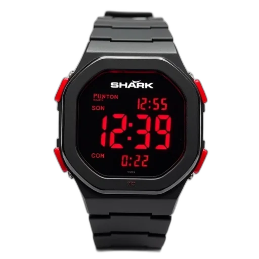 black, red, digital, sports, watch, strap, logo, dial transparent PNG cut-out