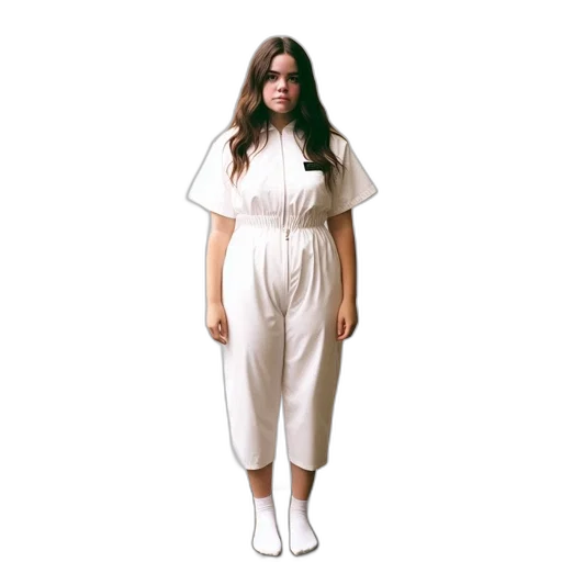 dress, concept art, young, woman, stands, against, white, background transparent PNG cut-out