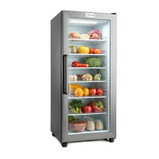 food, modern, stainless, steel, refrigerator, glass, door, showcasing transparent PNG cut-out