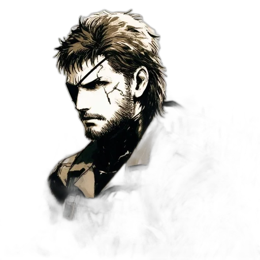 face, jacket, weapon, concept art, fantasy art, comic book art, photorealistic, monochrome transparent PNG cut-out
