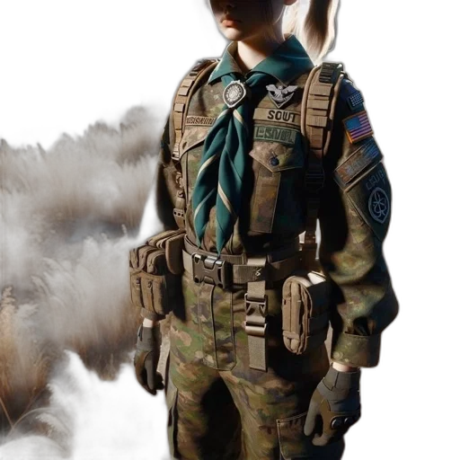 jacket, staff, weapon, robot, 3d render, concept art, photorealistic, cyberpunk transparent PNG cut-out
