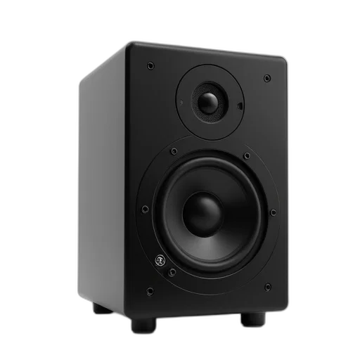 3d render, black, rectangular, speaker, glossy, finish, circular, logo transparent PNG cut-out