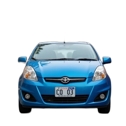 car, 3d render, photorealistic, blue, compact, parked, street, clear transparent PNG cut-out