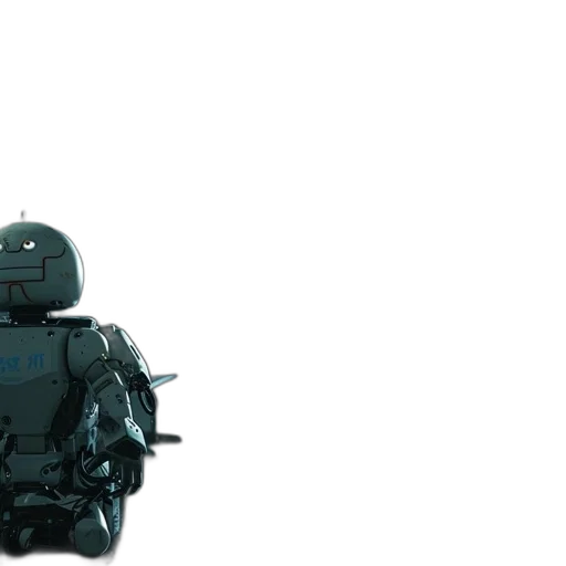 robot, weapon, 3d render, concept art, cyberpunk, pixel art, outer space, green transparent PNG cut-out