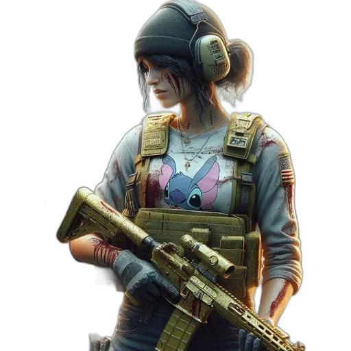 weapon, jacket, face, staff, concept art, 3d render, cyberpunk, pixel art transparent PNG cut-out