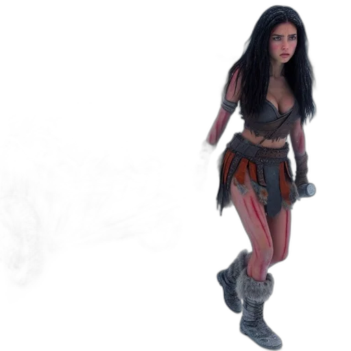 fantasy art, concept art, 3d render, comic book art, fire, dark, woman, animal transparent PNG cut-out