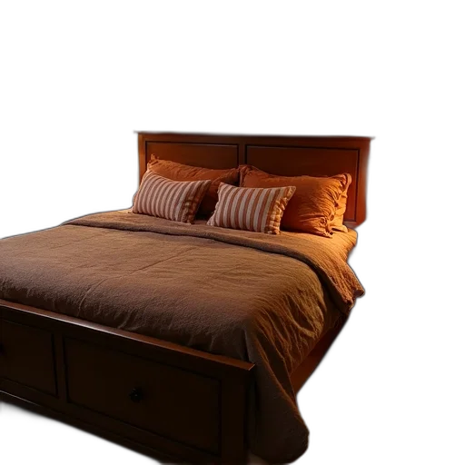 furniture, 3d render, photorealistic, earth tones, dark, cozy, bedroom, scene transparent PNG cut-out
