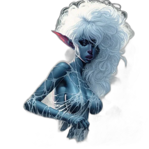 creature, hair, staff, mask, fantasy art, concept art, comic book art, watercolor transparent PNG cut-out