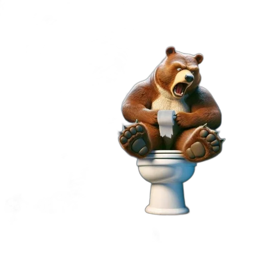 furniture, 3d render, concept art, photorealistic, bathroom, setting, startled, bear transparent PNG cut-out