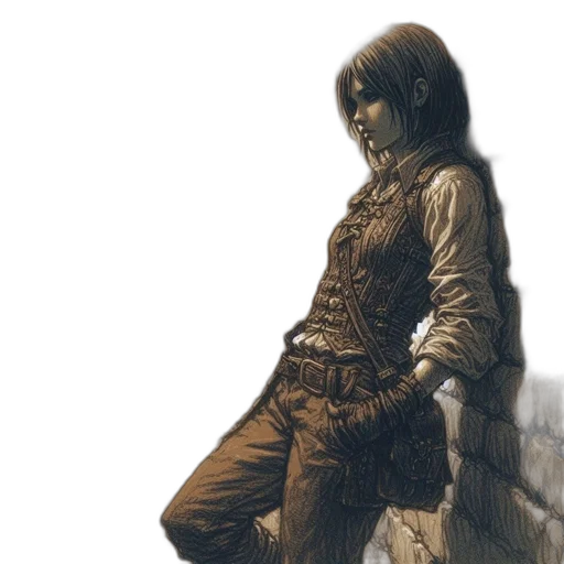 jacket, face, sword, concept art, photorealistic, comic book art, fantasy art, earth tones transparent PNG cut-out