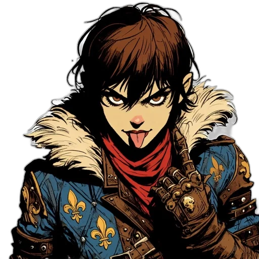 jacket, face, staff, weapon, comic book art, concept art, fantasy art, anime transparent PNG cut-out