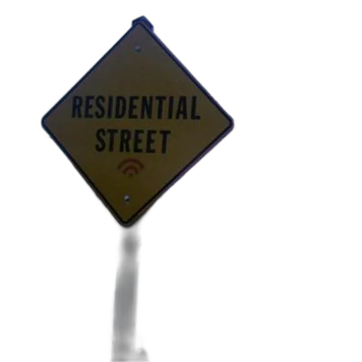 3d render, concept art, city street, yellow, diamond-shaped, sign, reads, residential transparent PNG cut-out
