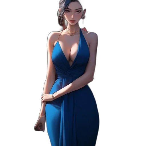 dress, jewelry, staff, concept art, fantasy art, 3d render, cartoon, blue transparent PNG cut-out